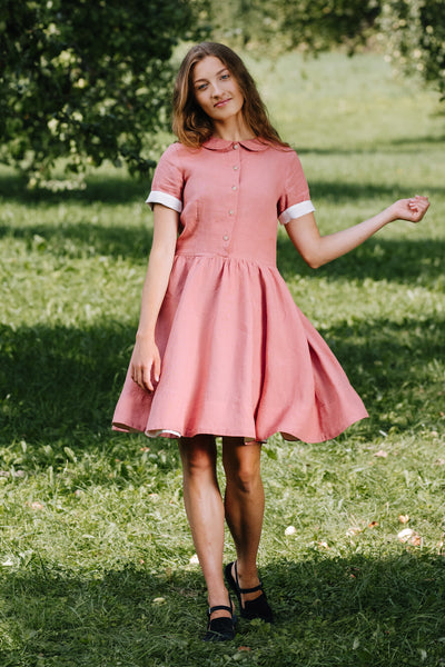 Mini Classic Dress, Short Sleeve, Vinatge Pink#color_vintage-pink