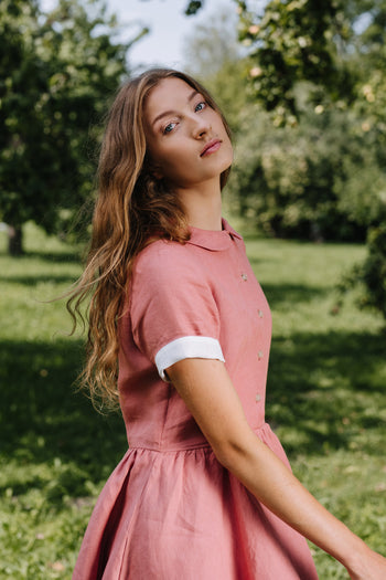 Mini Classic Dress, Short Sleeve, Vinatge Pink#color_vintage-pink