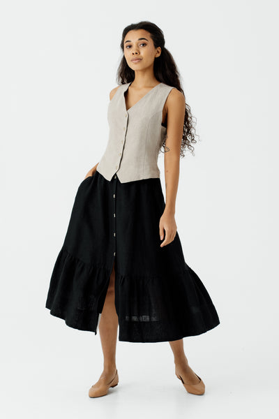 Button Down Skirt, Black Pansy#color_black-pansy