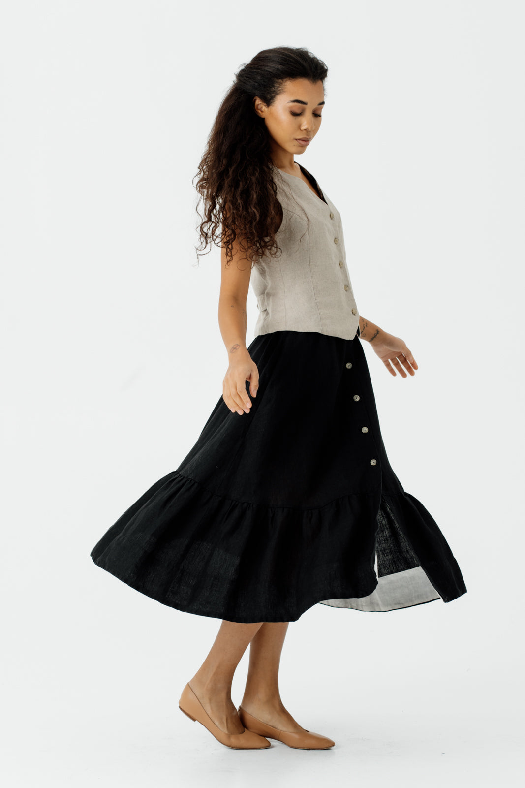 Button Down Skirt, Black Pansy#color_black-pansy