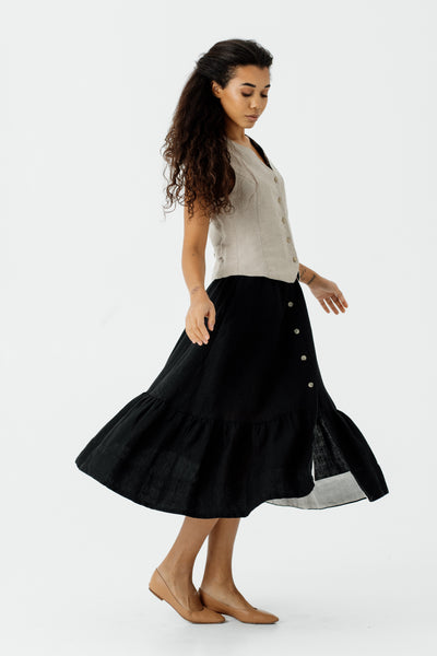 Button Down Skirt, Black Pansy#color_black-pansy