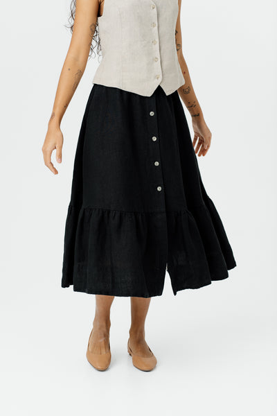 Button Down Skirt, Black Pansy#color_black-pansy