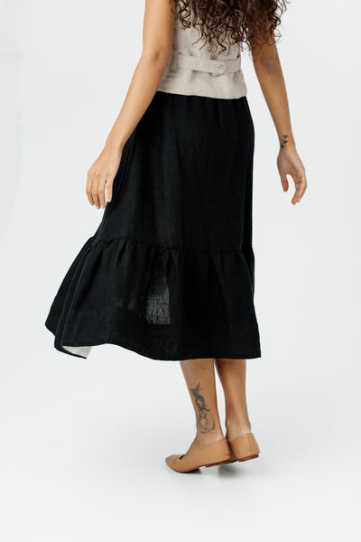 Button Down Skirt, Black Pansy#color_black-pansy
