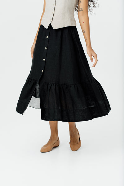 Button Down Skirt, Black Pansy#color_black-pansy
