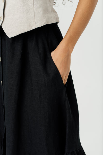 Button Down Skirt, Black Pansy#color_black-pansy