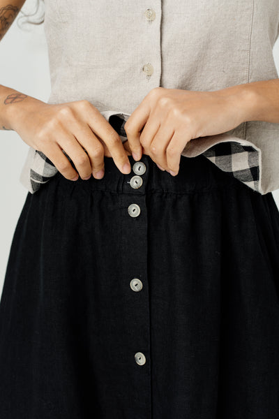 Button Down Skirt, Black Pansy#color_black-pansy