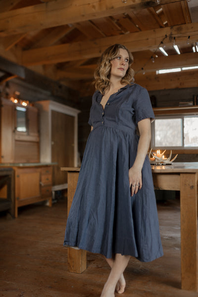 Classic Nursing Dress, Short Sleeve, Moonlight Blue