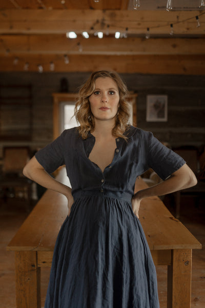 Classic Nursing Dress, Short Sleeve, Moonlight Blue