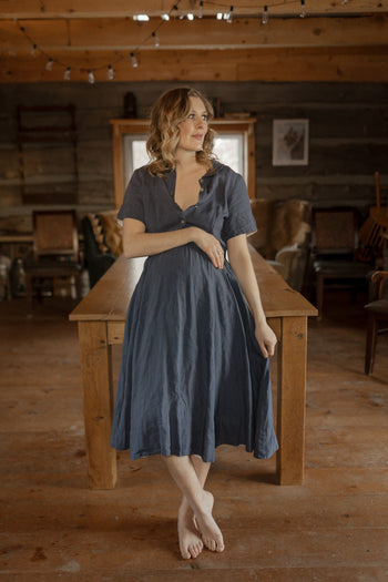 Classic Nursing Dress, Short Sleeve, Moonlight Blue