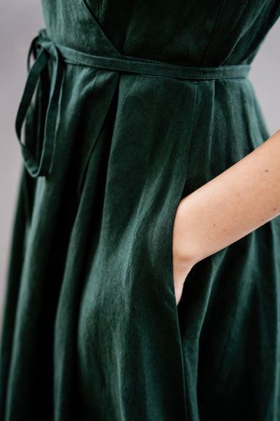 Wrap Dress, Short Sleeve, Evergreen#color_evergreen