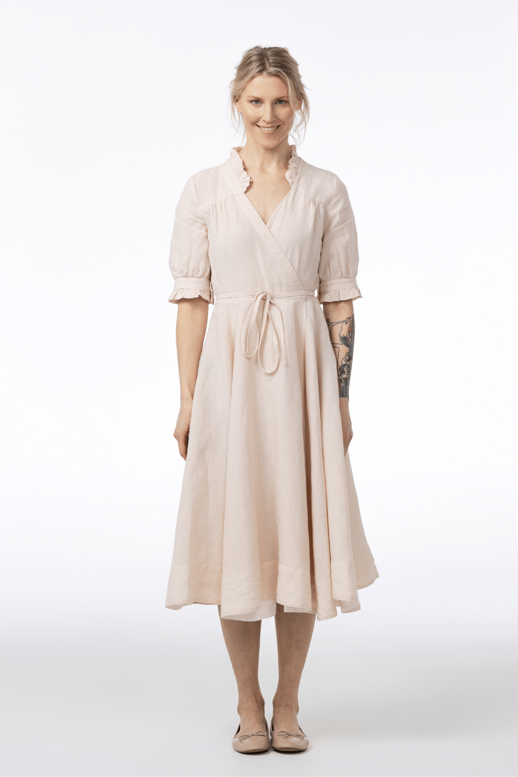 Darcy Dress, Short Sleeve, Seashell White#color_seashell-white