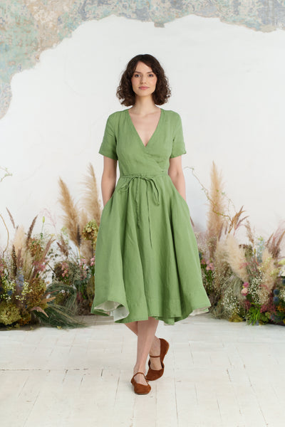 Wrap Dress, Short Sleeve, Matcha Latte
#color_matcha-latte