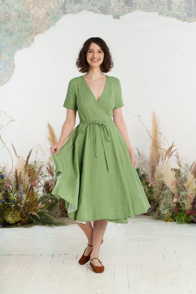 Wrap Dress, Short Sleeve, Matcha Latte
#color_matcha-latte