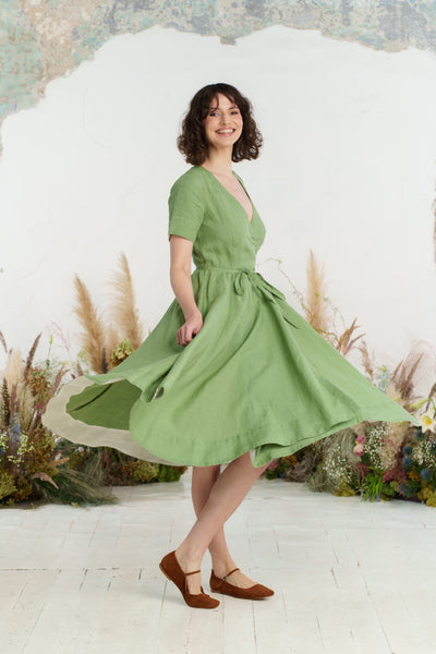 Wrap Dress, Short Sleeve, Matcha Latte
#color_matcha-latte
