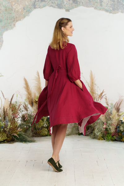 Wrap Gaia Dress, 3/4 Sleeve, Marsala Red
#color_marsala-red