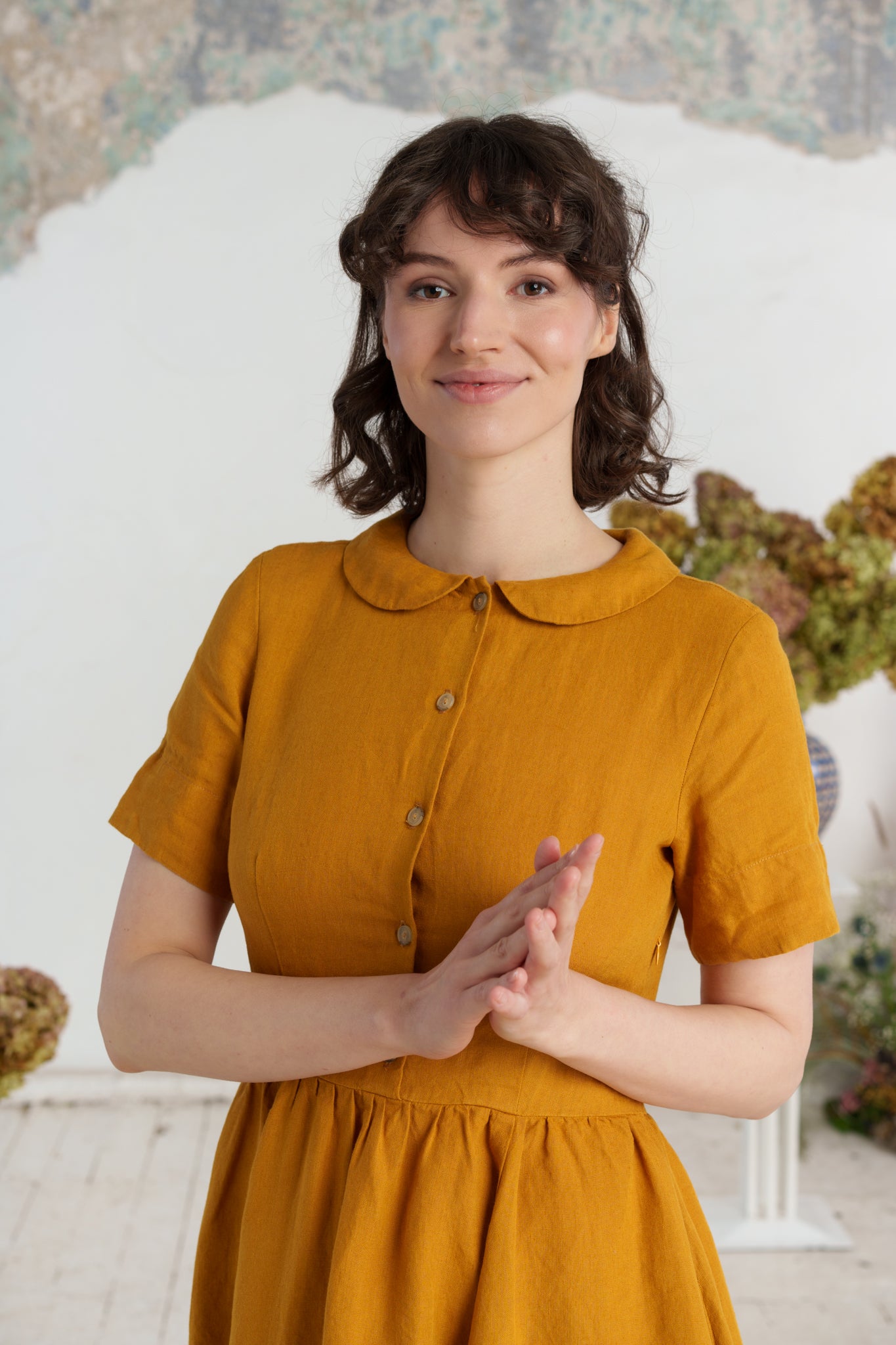 Classic Dress, Short Sleeve, Marigold#color_marigold