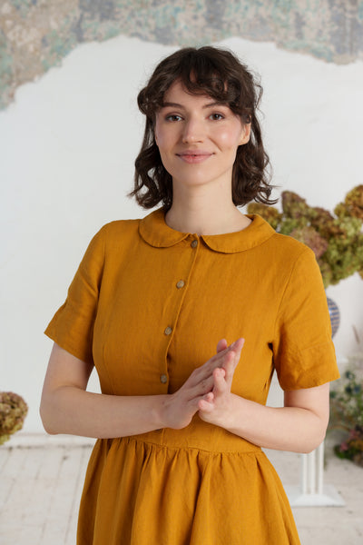 Classic Dress, Short Sleeve, Marigold#color_marigold