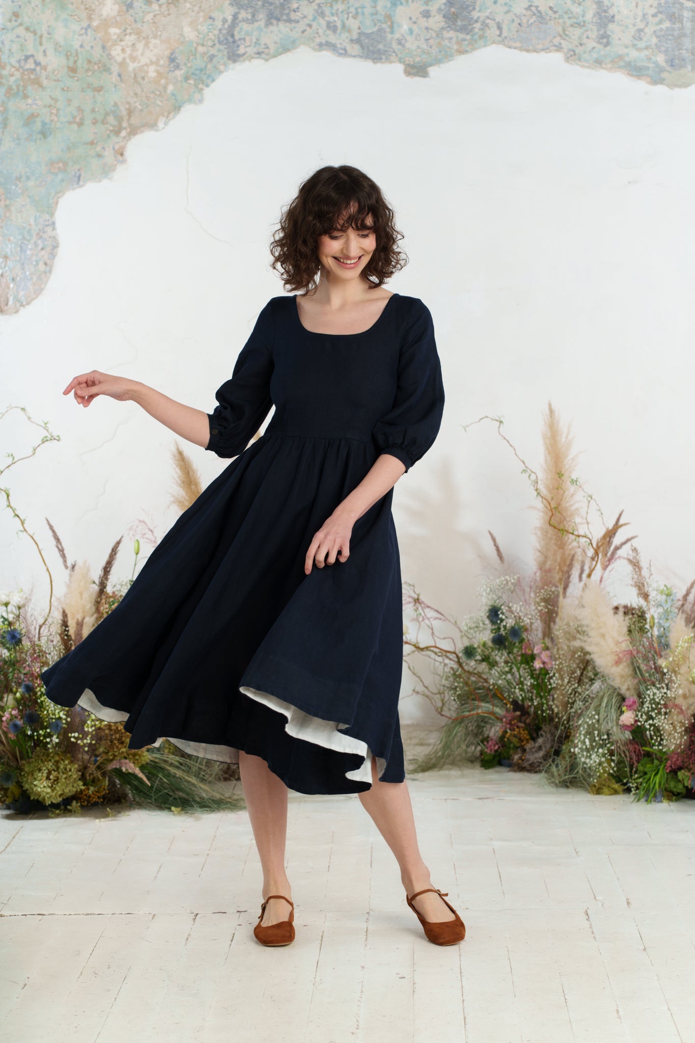Carmen Dress, 3/4 Sleeve, Night Navy
#color_night-navy