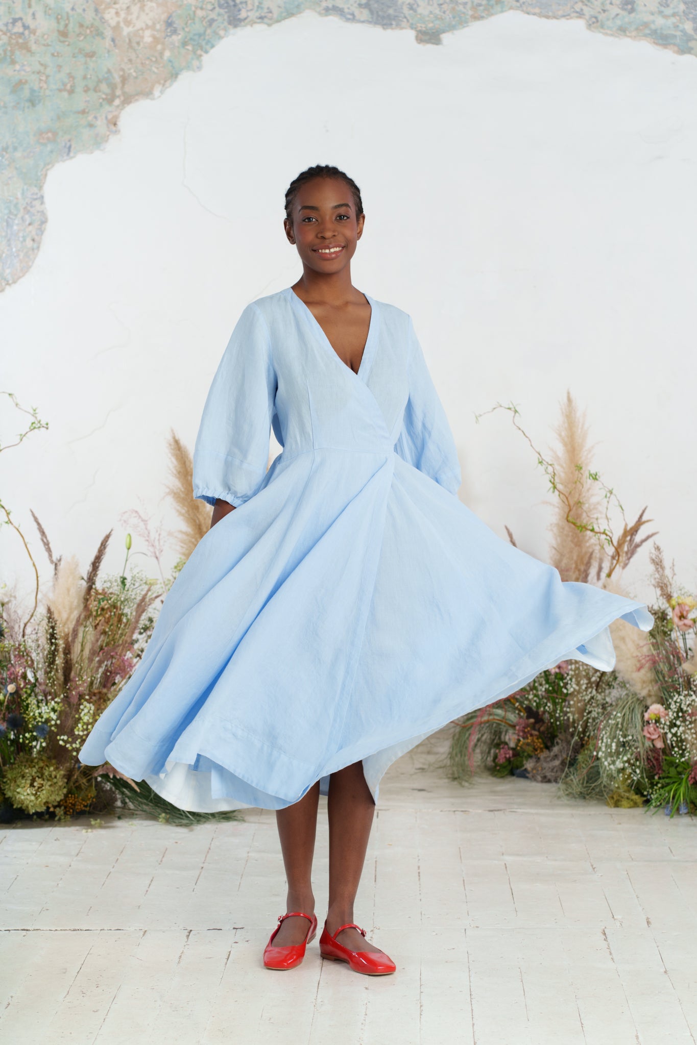 Wrap Gaia Dress, 3/4 Sleeve, Skye Blue
#color_skye-blue