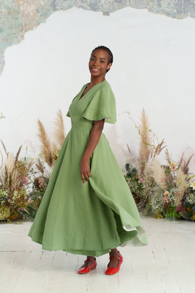 Maxi Wrap Dress, Butterfly Sleeve, Matcha Latte
#color_matcha-latte