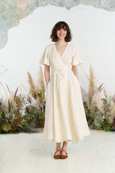 Maxi Wrap Dress, Butterfly Sleeve, Milky White
#color_milky-white