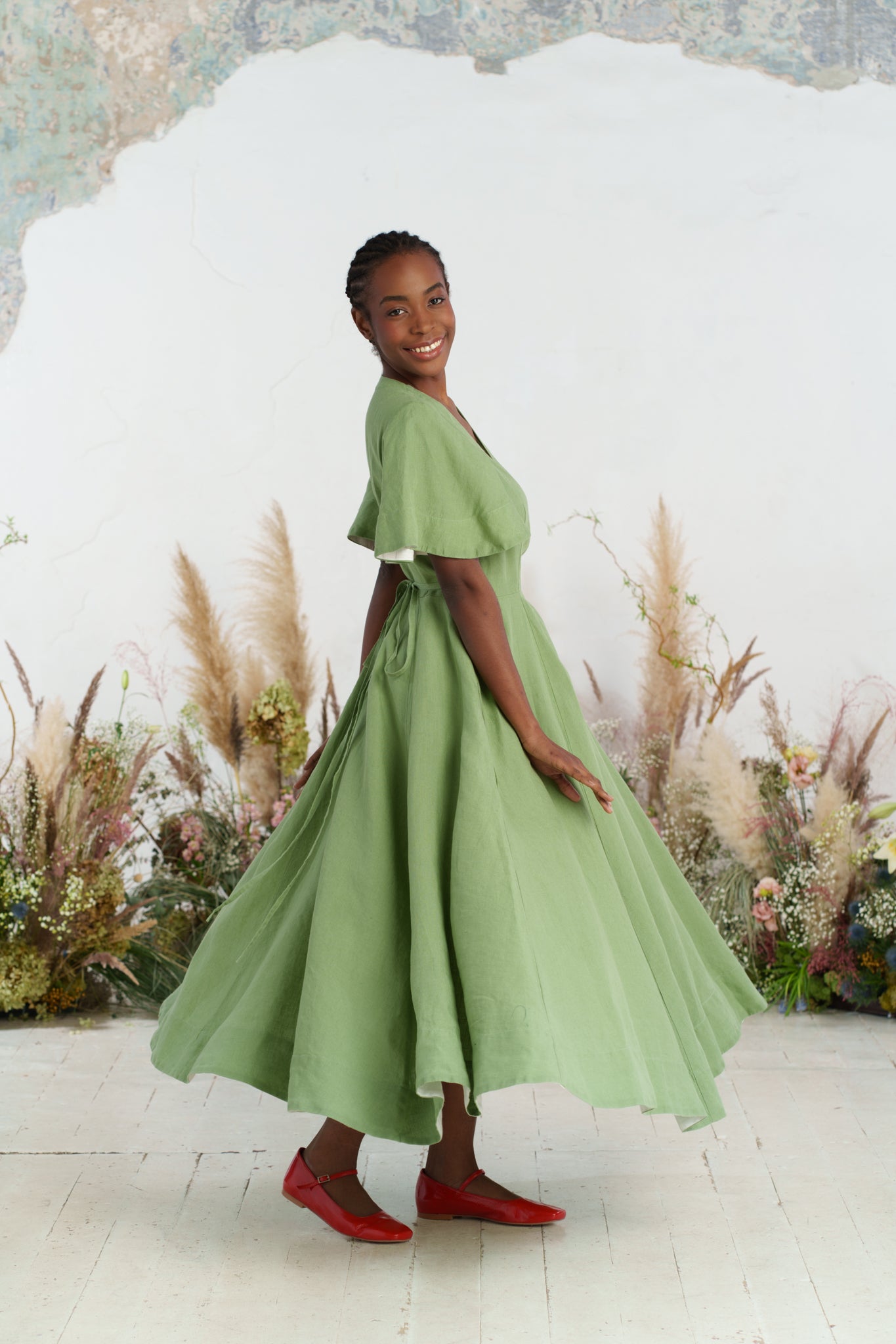 Maxi Wrap Dress, Butterfly Sleeve, Matcha Latte
#color_matcha-latte