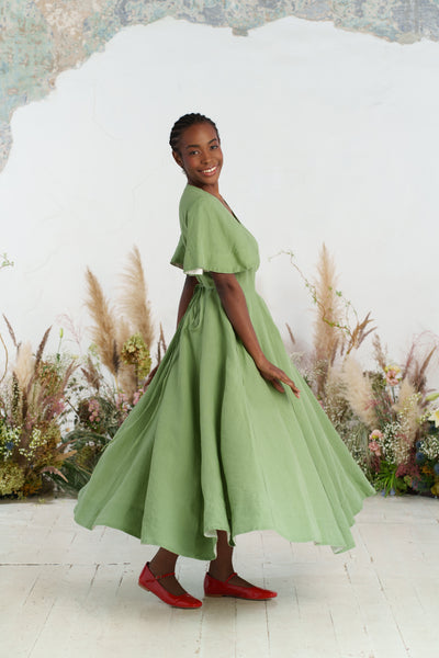 Maxi Wrap Dress, Butterfly Sleeve, Matcha Latte
#color_matcha-latte