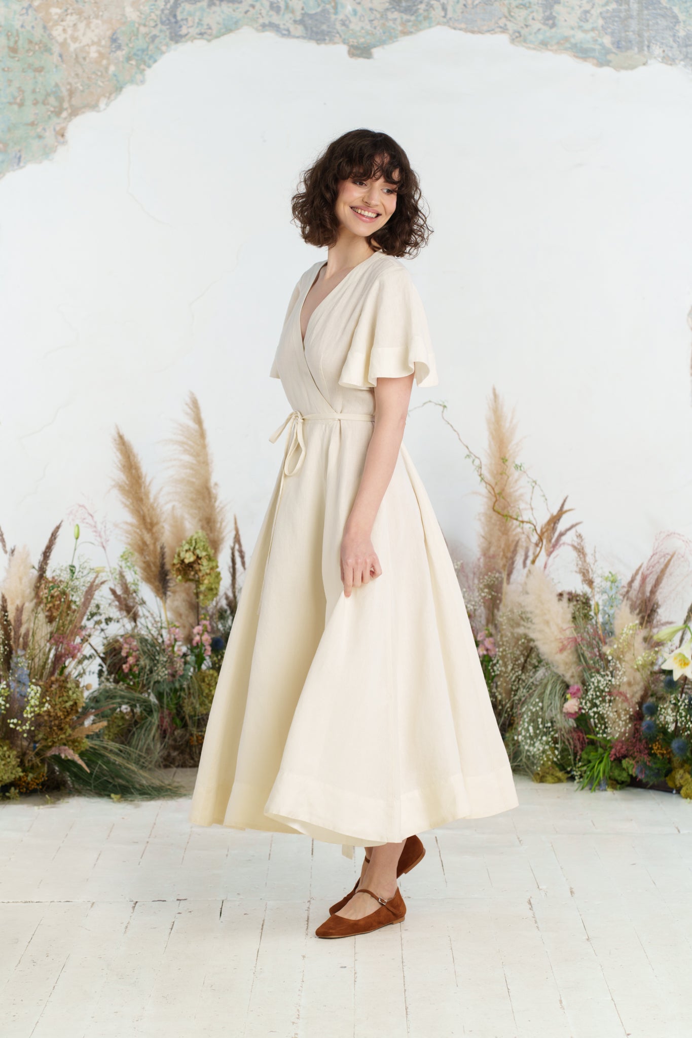 Maxi Wrap Dress, Butterfly Sleeve, Milky White
#color_milky-white