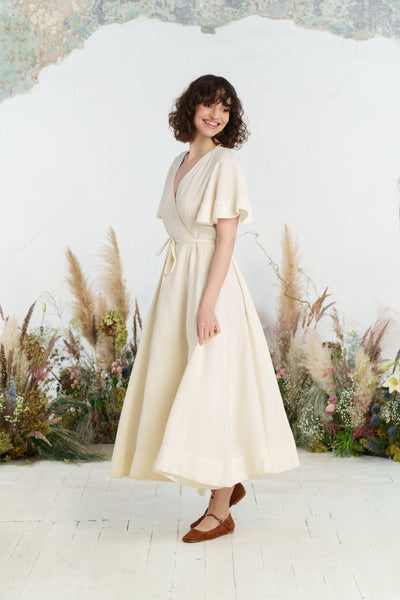 Maxi Wrap Dress, Butterfly Sleeve, Milky White
#color_milky-white