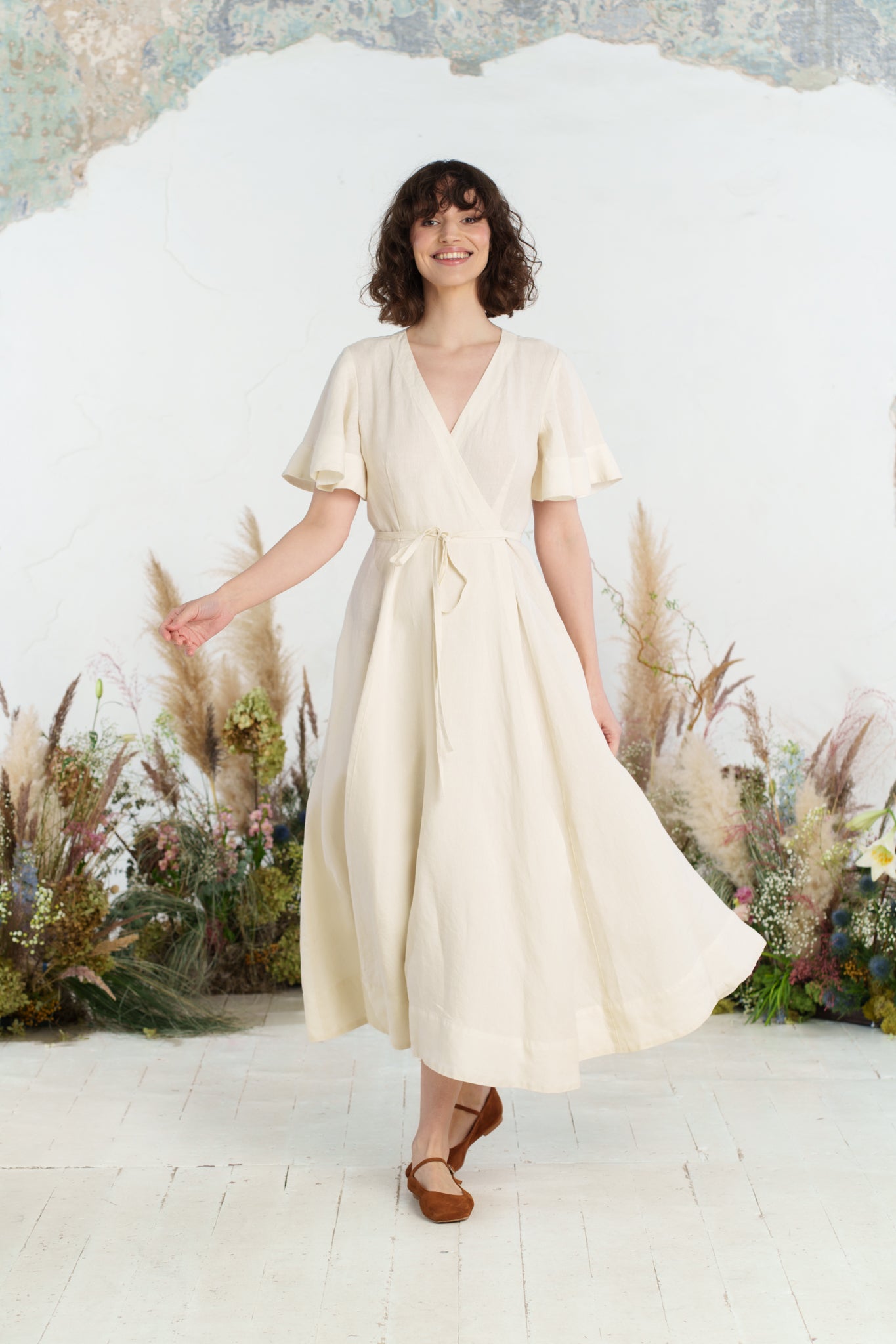 Maxi Wrap Dress, Butterfly Sleeve, Milky White
#color_milky-white