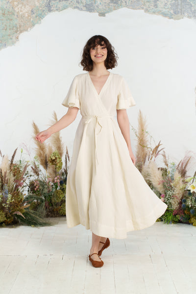 Maxi Wrap Dress, Butterfly Sleeve, Milky White
#color_milky-white