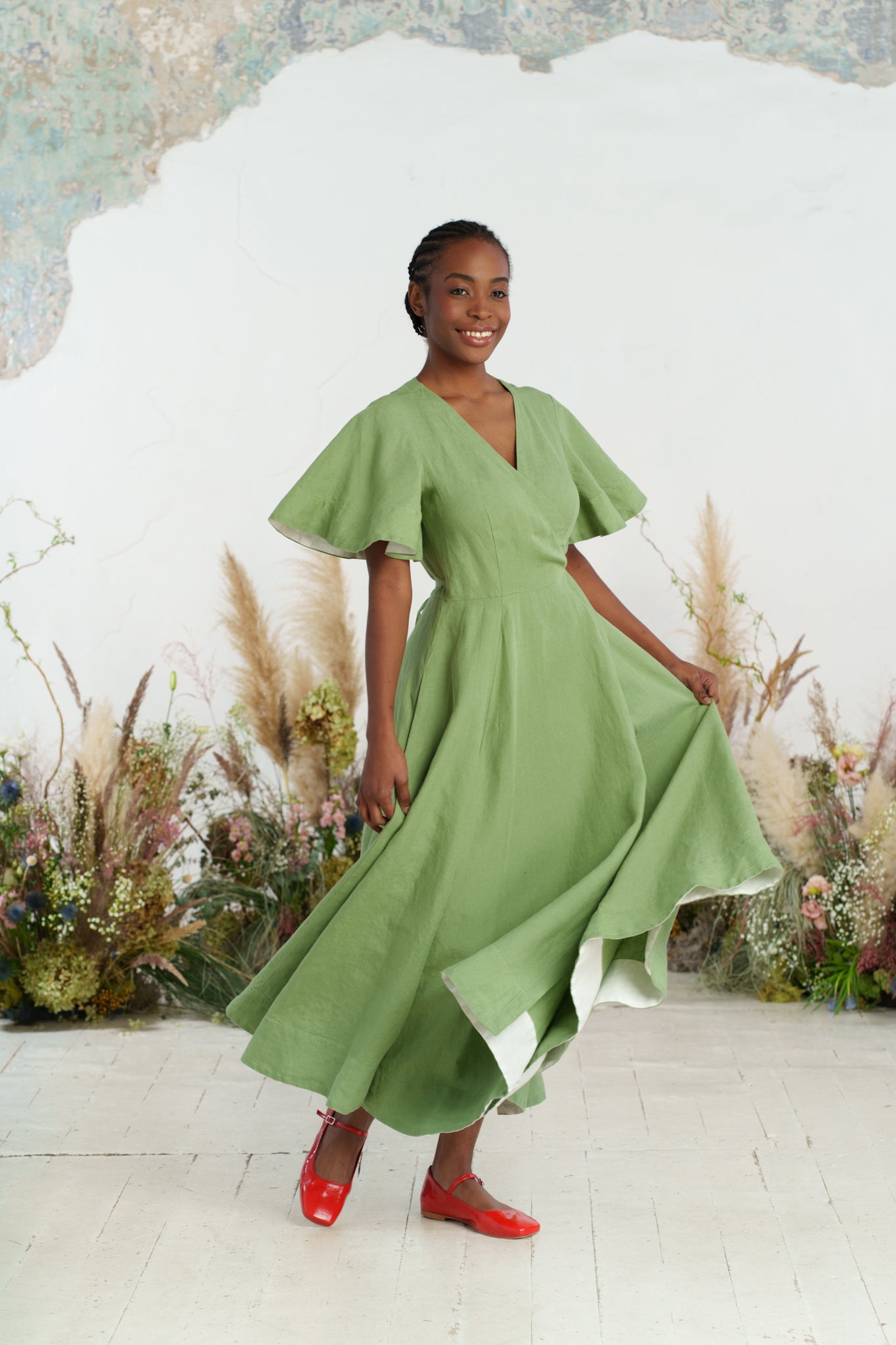 Maxi Wrap Dress, Butterfly Sleeve, Matcha Latte
#color_matcha-latte