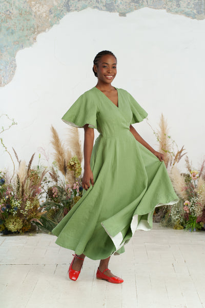 Maxi Wrap Dress, Butterfly Sleeve, Matcha Latte
#color_matcha-latte