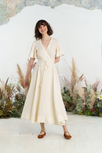 Maxi Wrap Dress, Butterfly Sleeve, Milky White
#color_milky-white