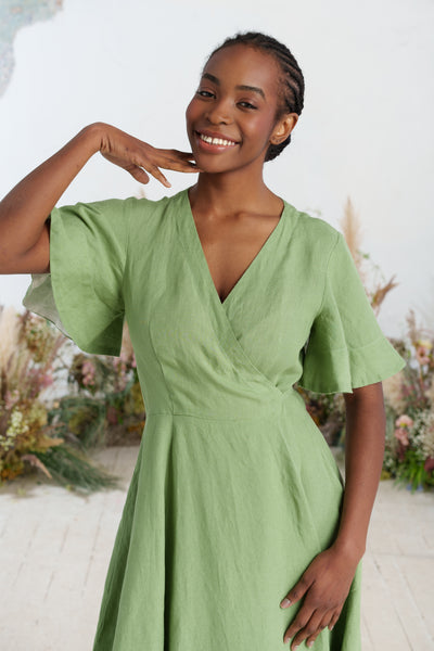 Maxi Wrap Dress, Butterfly Sleeve, Matcha Latte
#color_matcha-latte