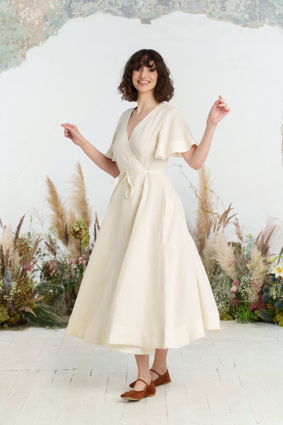 Maxi Wrap Dress, Butterfly Sleeve, Milky White
#color_milky-white