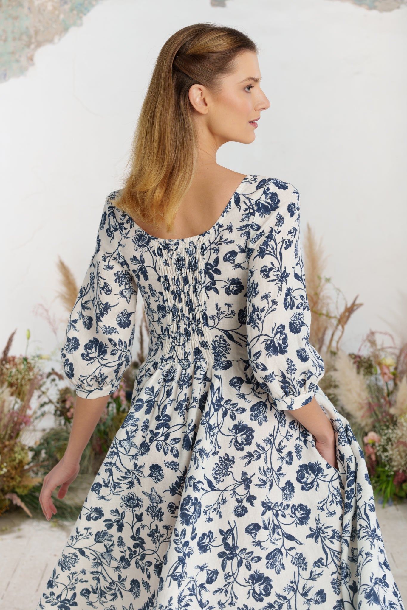 Carmen Dress, 3/4 Sleeve, Ink Rose
#color_ink-rose