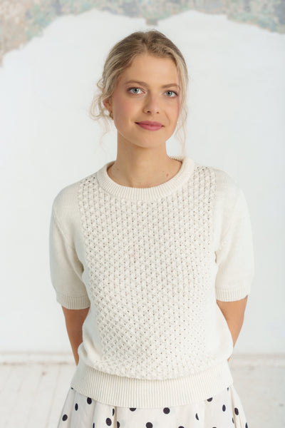 Elaine Top, Short Sleeve, White Magnolia #color_white-magnolia