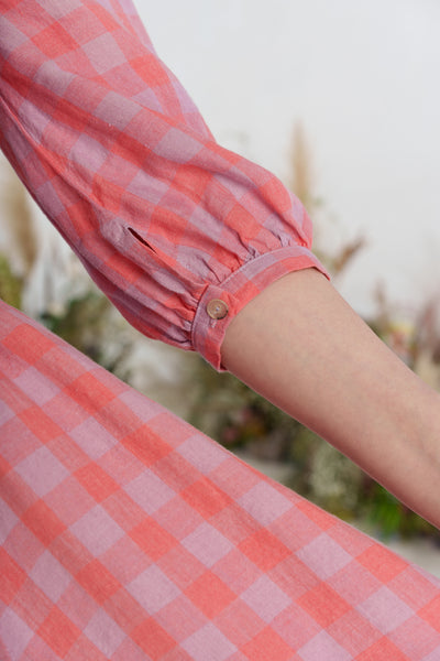 Maxi Carmen Dress, 3/4 Sleeve, Pink Gingham
#color_pink-gingham