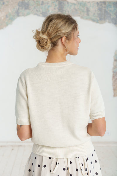 Elaine Top, Short Sleeve, White Magnolia #color_white-magnolia