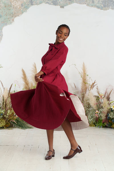 Jasmine Dress, 3/4 Sleeve, Marsala Red
#color_marsala-red