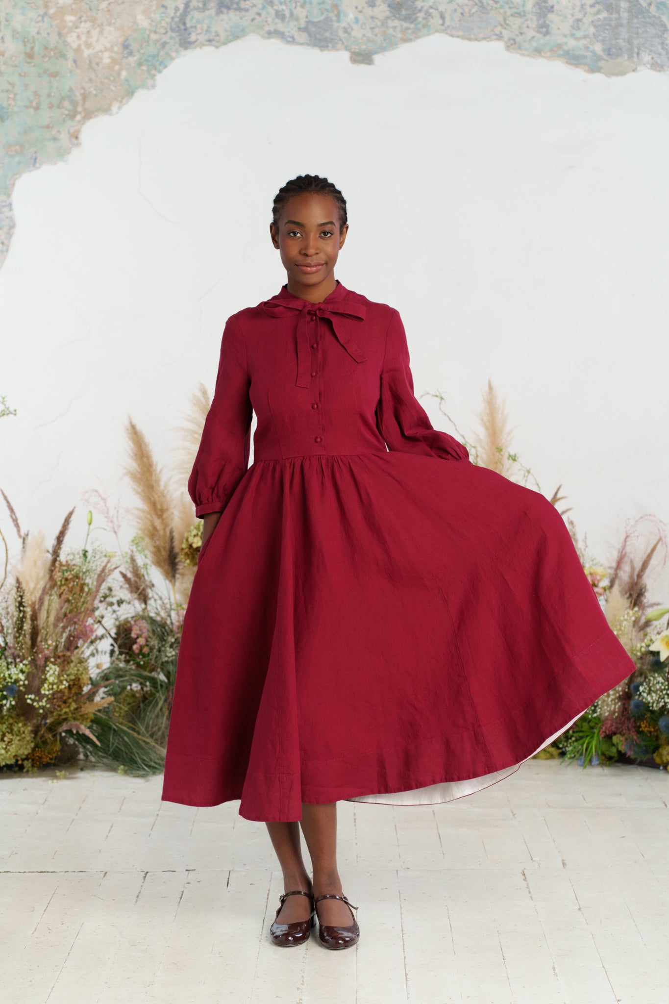 Jasmine Dress, 3/4 Sleeve, Marsala Red
#color_marsala-red