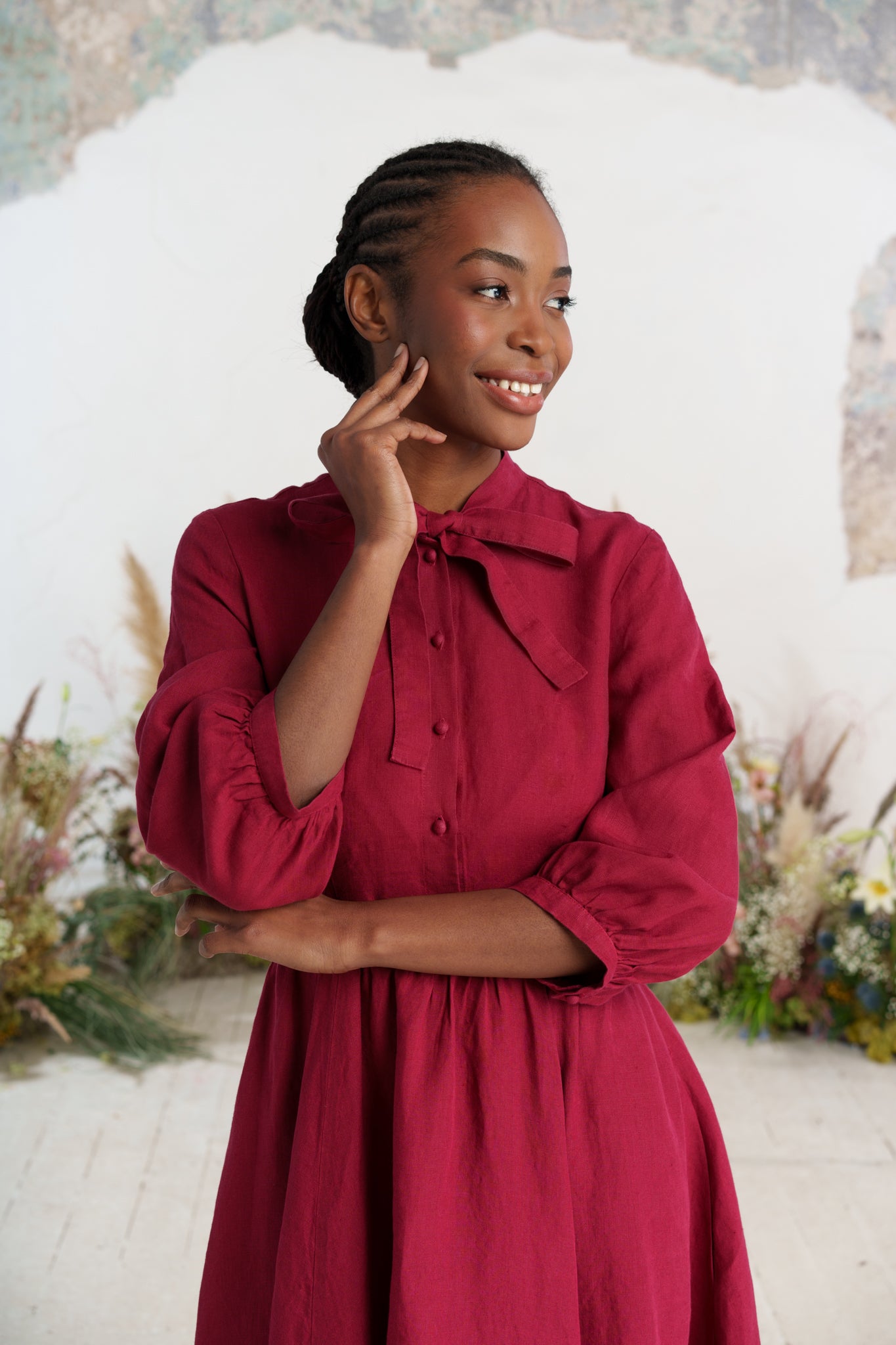 Jasmine Dress, 3/4 Sleeve, Marsala Red
#color_marsala-red