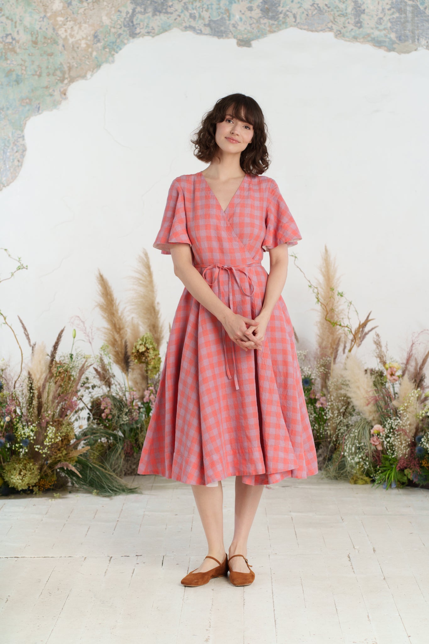 Wrap Dress, Butterfly Sleeve, Pink Gingham
#color_pink-gingham