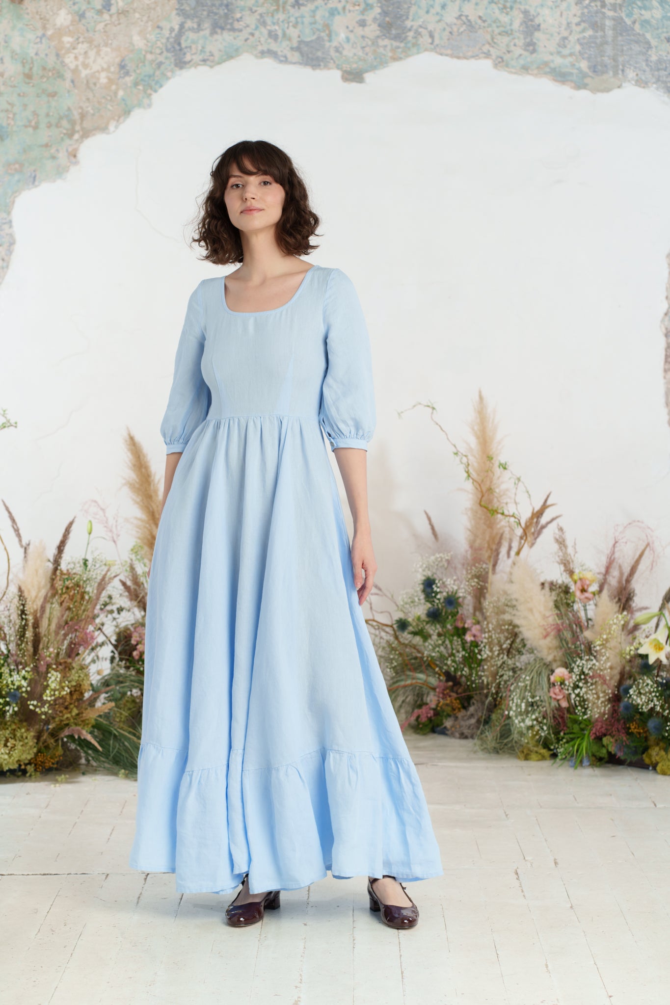 Maxi Carmen Dress, 3/4 Sleeve, Skye Blue
#color_skye-blue
