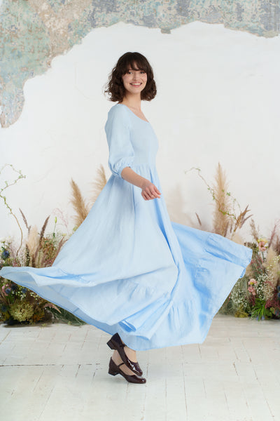 Maxi Carmen Dress, 3/4 Sleeve, Skye Blue
#color_skye-blue
