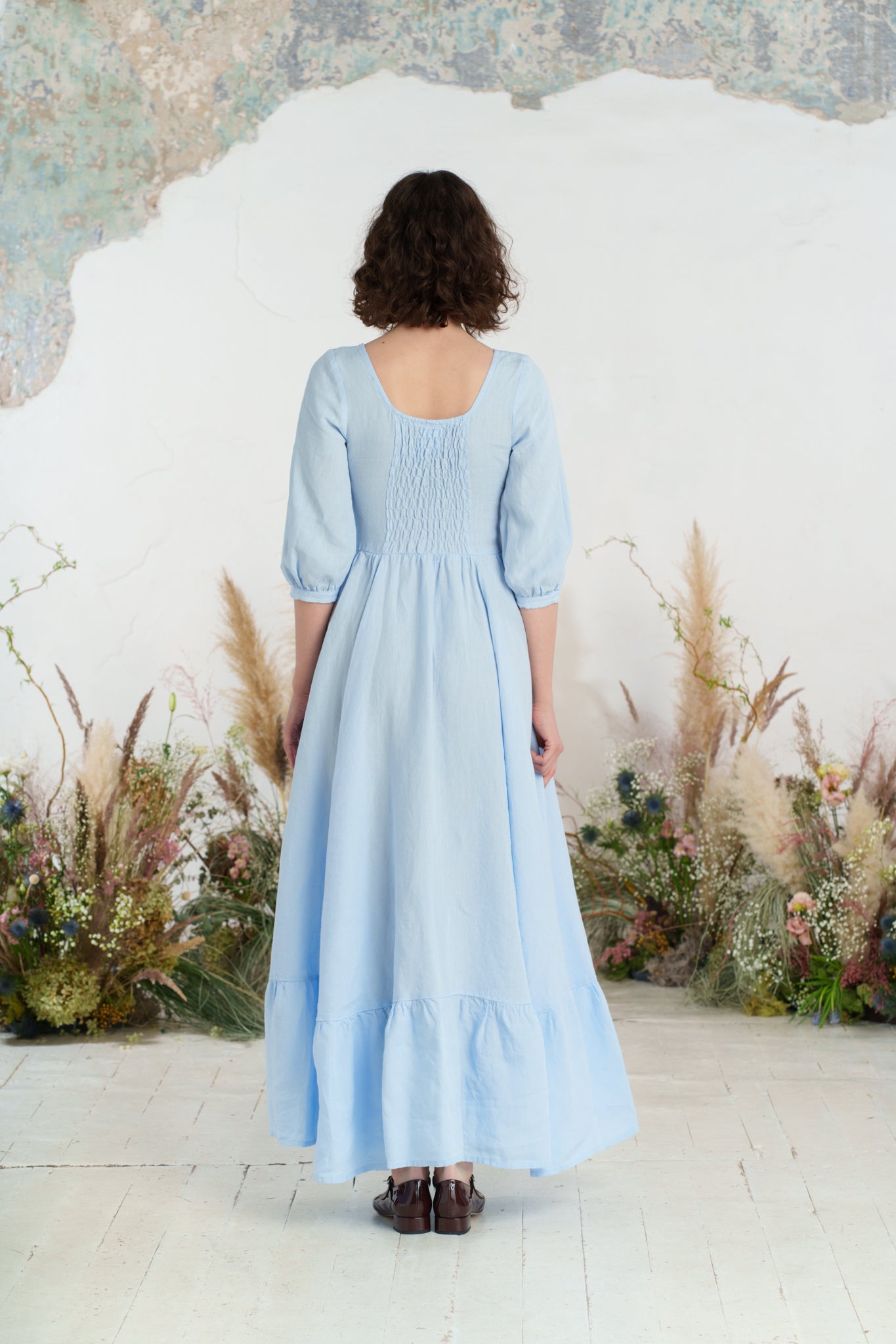 Maxi Carmen Dress, 3/4 Sleeve, Skye Blue
#color_skye-blue