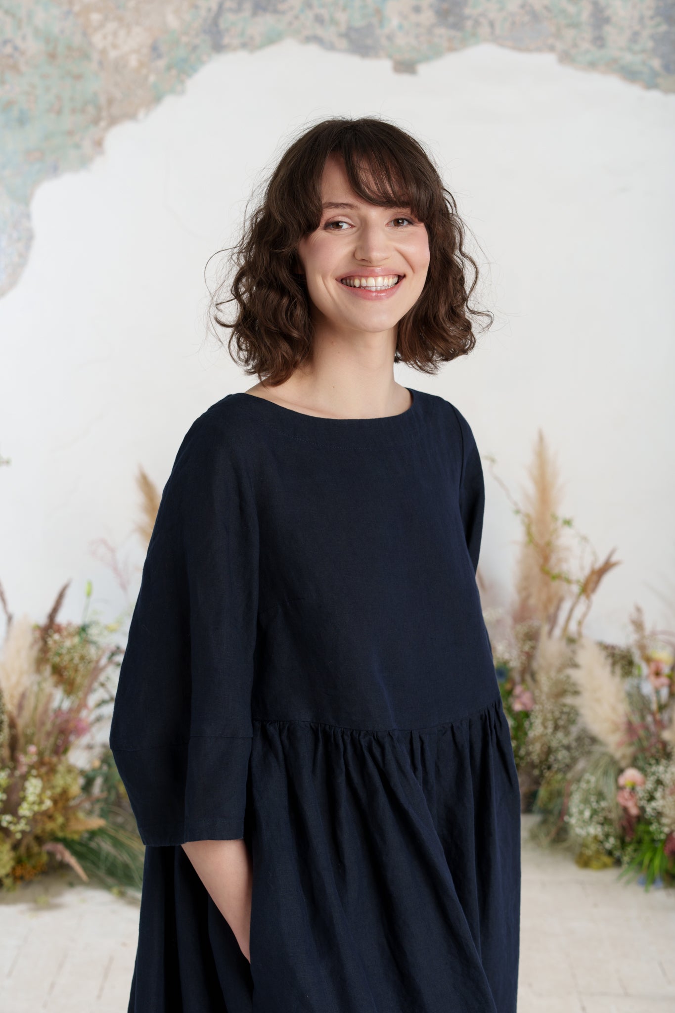 Smock Gaia Dress, 3/4 Sleeve, Night Navy
#color_night-navy