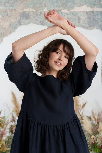 Smock Gaia Dress, 3/4 Sleeve, Night Navy
#color_night-navy