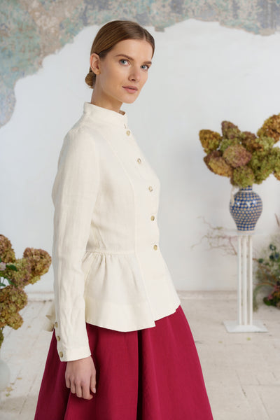 Peplum Jacket, Twill Linen, Milky Herringbone
#color_milky-herringbone